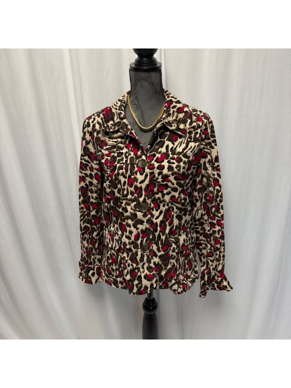 Charter Club Corduroy Jacket Womens Size Large Animal Print Leopard Brown